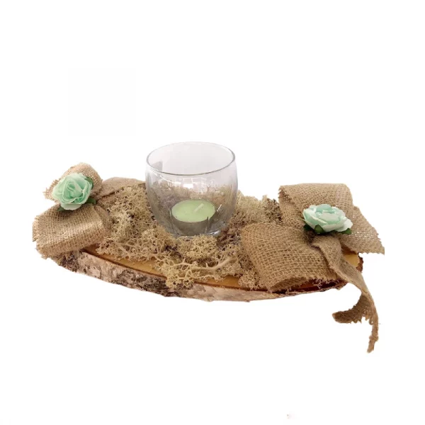 Photophore sur planchette de bois (coloris au choix)